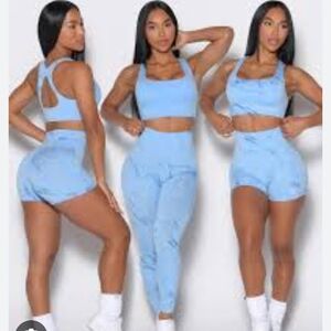 Light Blue Women's Active High-Waist Jumpsuit & Short Set